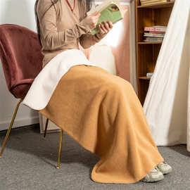 办公室午睡神器披肩盖腿毛毯空调被法兰绒加绒加厚长毛绒午休毯子