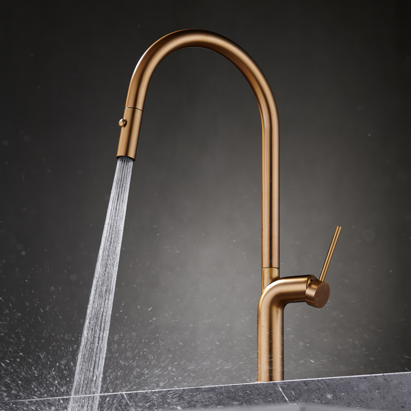 Rose Golden Pull-out Kitchen Faucet Multifunctional Sink Sink Vegetable Basin Cold and Hot Two-in-One Faucet