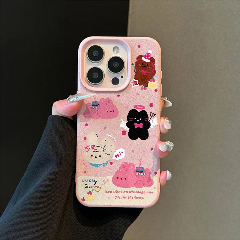 Sweet Cat Rabbit for Apple 16promax Mobile Phone Case iPhone15 Litchi Pattern 14 Frosted 13/12 Sweet Cat Rabbit for Apple 16promax Mobile Phone Case iPhone15 Litchi Pattern 14 Frosted 13/12