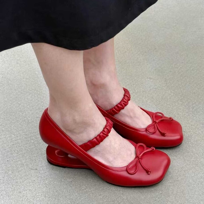 2026 Spring New Niche Design Square-Toe Mary Jane Shoes for Women with Bowknot, French-Style High Heels