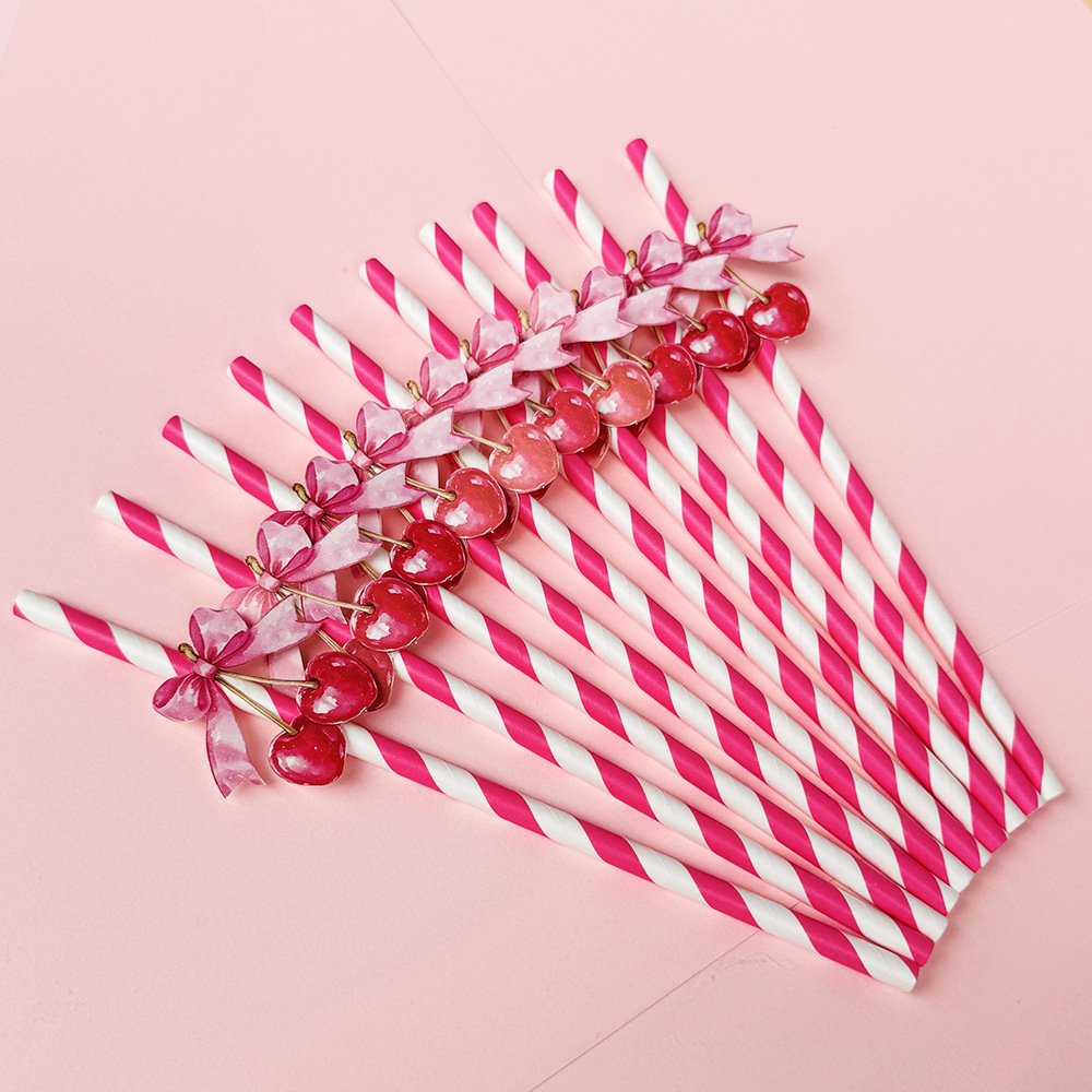 Suministros para fiestas transfronterizas Fruta creativa Limón Cereza Papel desechable Pajita Jugo Bebida Pajita Spot al por mayor