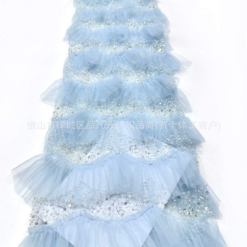 Falda de pastel laminada hecha a mano hilo de malla de perlas ligero lujoso vestido de aire de hadas de estilo de moda alta tela de vestido