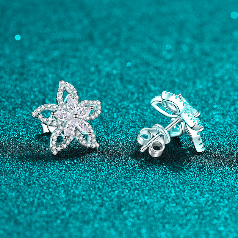 Pendientes de aros moissanite color d plata de ley con flores_voghion.com