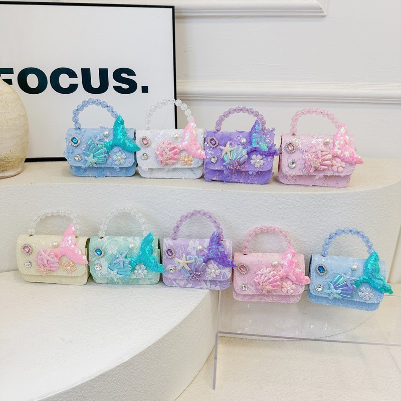 Mermaid Pearl bolso de moda lindos bolsos de encaje frescos princesa tesoro de mujer para salir a jugar con bolsos de tramo inclinados