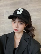韩国C字母可爱针织鸭舌帽子女秋冬天保暖毛线帽学生空顶帽棒球帽