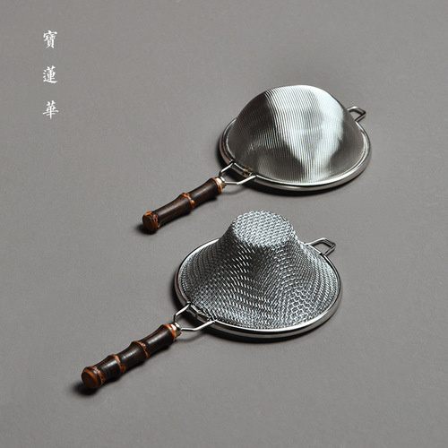 Purple bamboo handle stainless steel tea strainer, tea strainer, tea brewer, Chinese Kung Fu tea set, tea ceremony spare parts