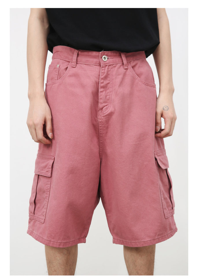 Quần short denim nam ống rộng ống đứng lửng 5 tấc phong cách Hàn, form rộng rãi dễ phối đồ — Hồng đào, Màu be nhạt, Màu cà phê, Trắng be chi tiết 15