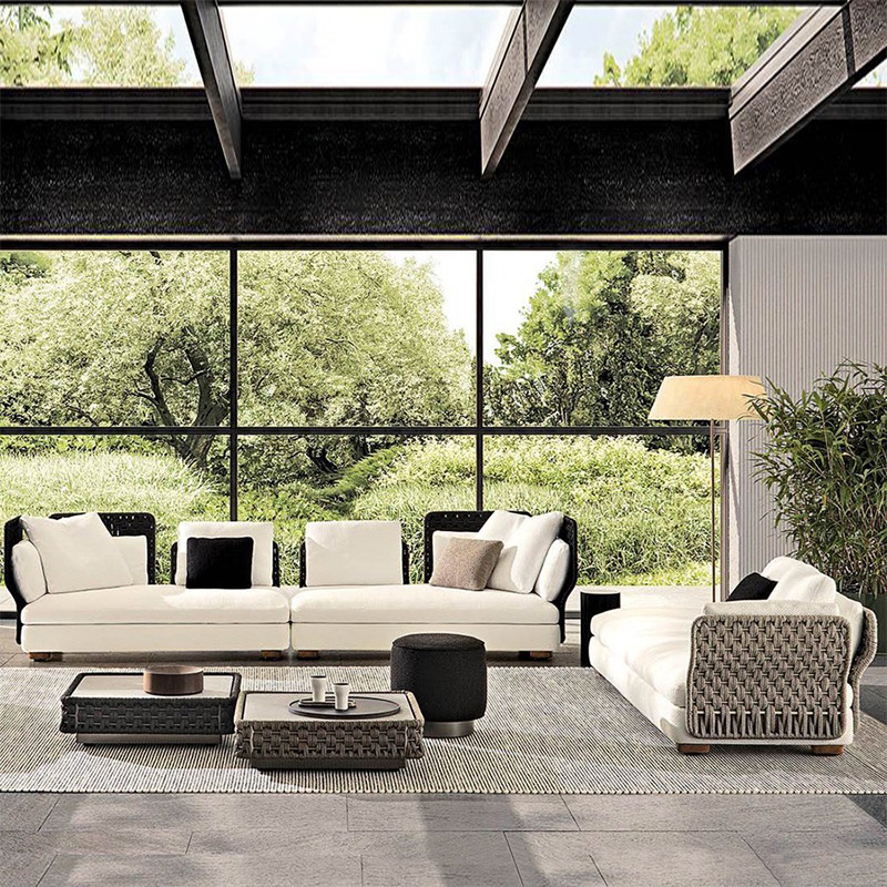 Sofá al aire libre patio combinación villa balcón jardín terraza silla de mimbre al aire libre doble chaise nórdico muebles de ratán