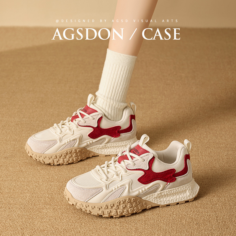 Zapatos de entrenamiento de la mujer 2025 nuevos zapatos de deporte casuales de suela gruesa de primavera retro rojo blanco pequeño Gump zapatos
