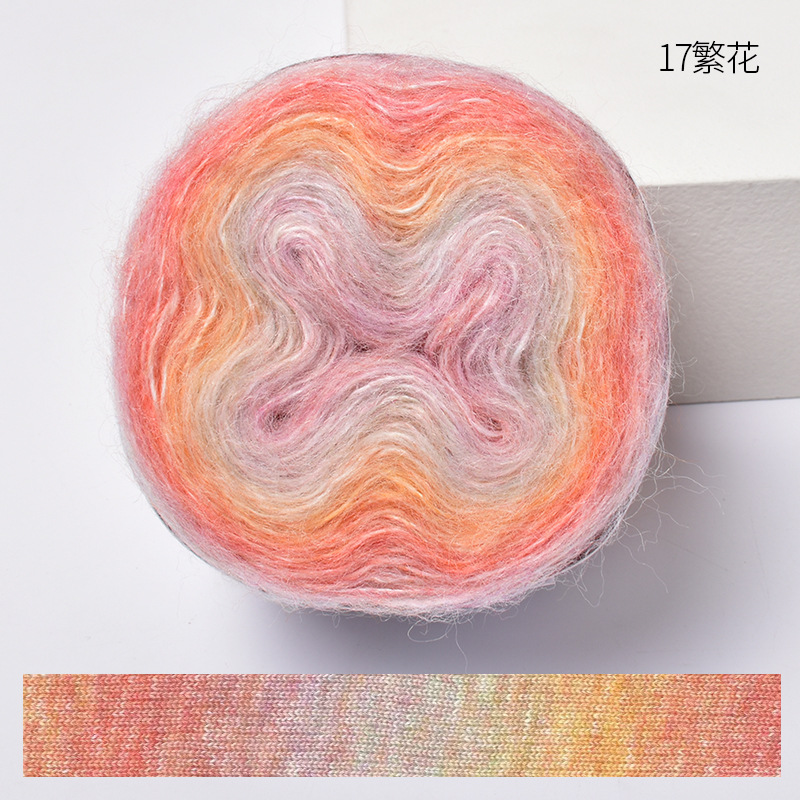 Cálido gradiente de lujo mohair sección larga teñido mohair hilo fino ganchillo suéter seda joven mohair lana bola