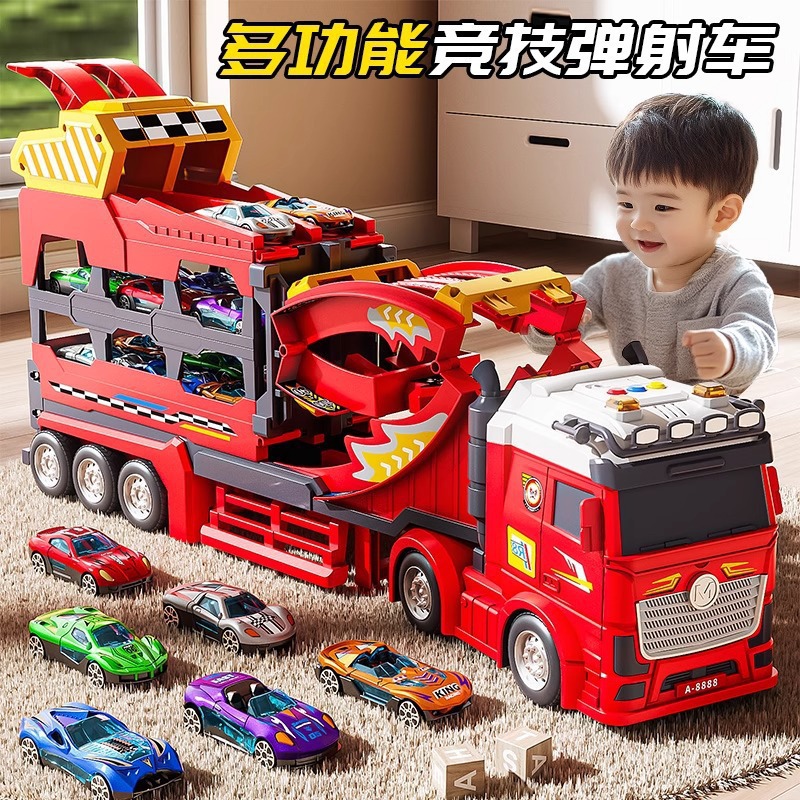 Boy's Toy Car Children's Alloy Storage Container Engineering Vehicle Transforming Large Truck Track Ejection Car for Ages 3 to 6