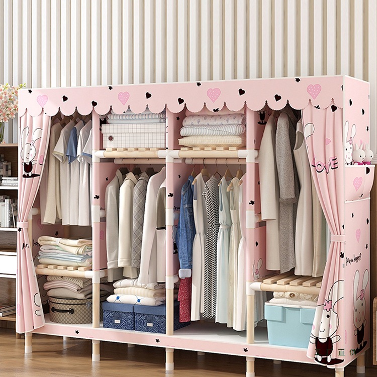 Simple Wardrobe for Home Bedroom Rental Modern Simple Cloth Wardrobe Solid Wood Storage Economical Hanging Wardrobe