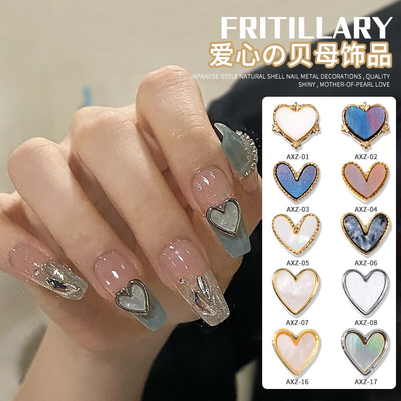 Trendy Popular Mother-Of-Pearl Nail Art Decorations Heart Nails Metal Edge Diamond Iridescent Shell Stone 2025 New Model Trendy Popular Mother-Of-Pearl Nail Art Decorations Heart Nails Metal Edge Diamond Iridescent Shell Stone 2025 New Model