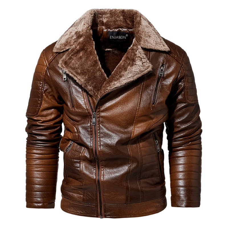 Мужская кожаная куртка из искусственной кожи с меховой подкладкой для зимы, европейский и американский стиль, большие размеры, для трансграничной торговли на Amazon