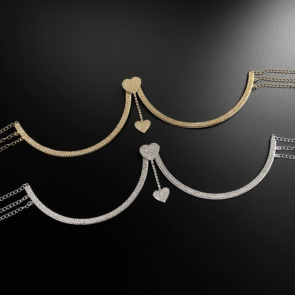 2024 Горячая продажа кисточек со стразами грудная цепочка молочная цепочка женское сексуальное персиковое сердце грудная цепочка металлические аксессуары для тела