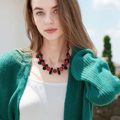 跨境欧美复古简约休闲夸张几何串珠拼色项链百搭通勤女项饰