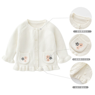 Baby sweater autumn and winter British pure cotton class A children's sweater cardigan sweet western style baby girl coat sweater