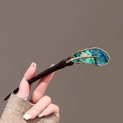 高端贝母扇发簪中式女黑檀木高级感木头簪子盘发国风天然发钗新款
