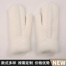 手套男女冬季仿兔毛加绒加厚防寒骑行保暖手套韩版潮连指针织手套