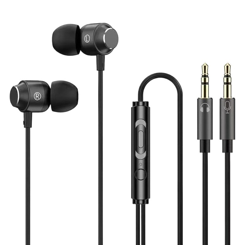 Computer Dual-Plug Headphones 3m Extended High-Quality In-Ear Gaming Headphones with Microphone for Desktop and Laptop Use