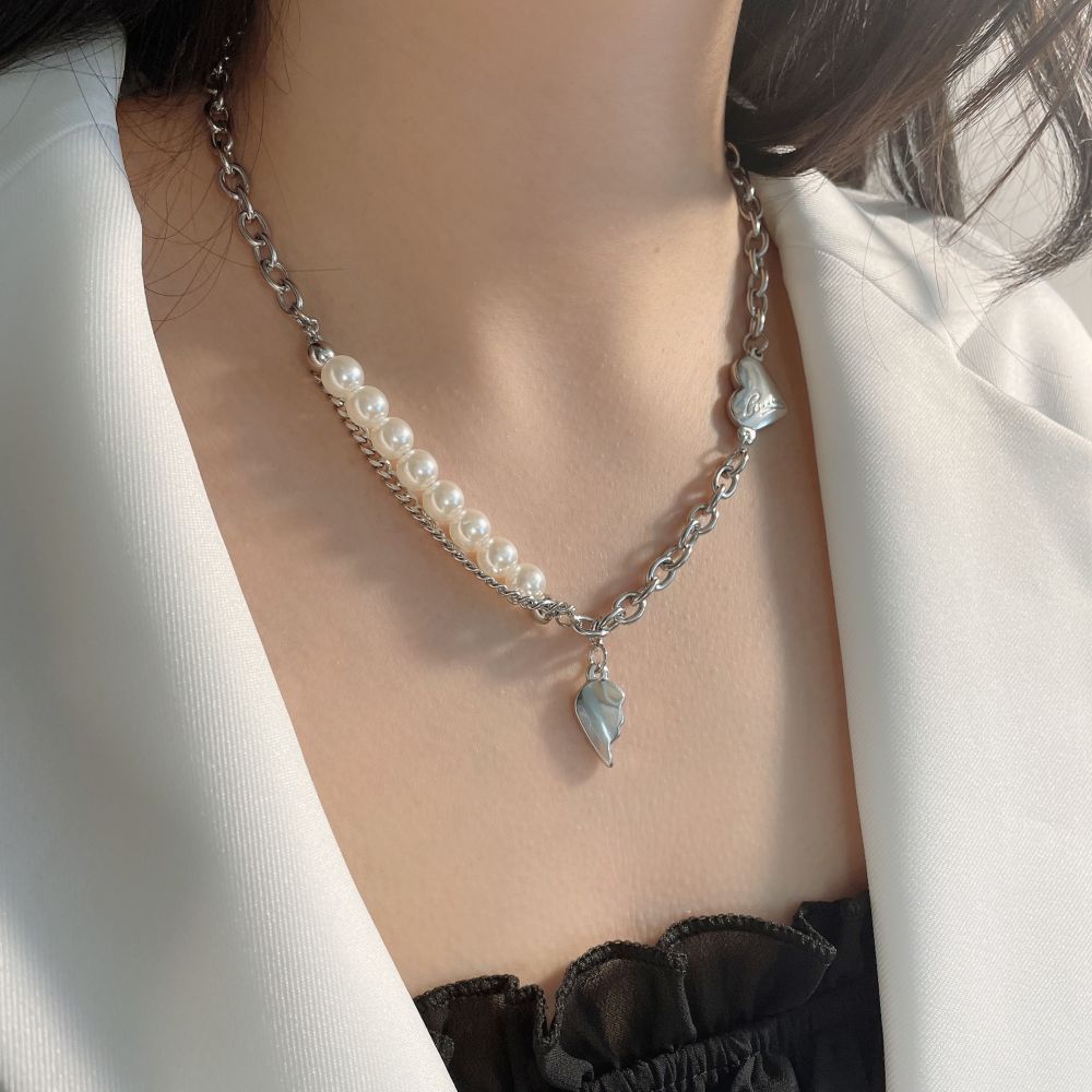 Small design necklace stainless steel pearl hip-hop style