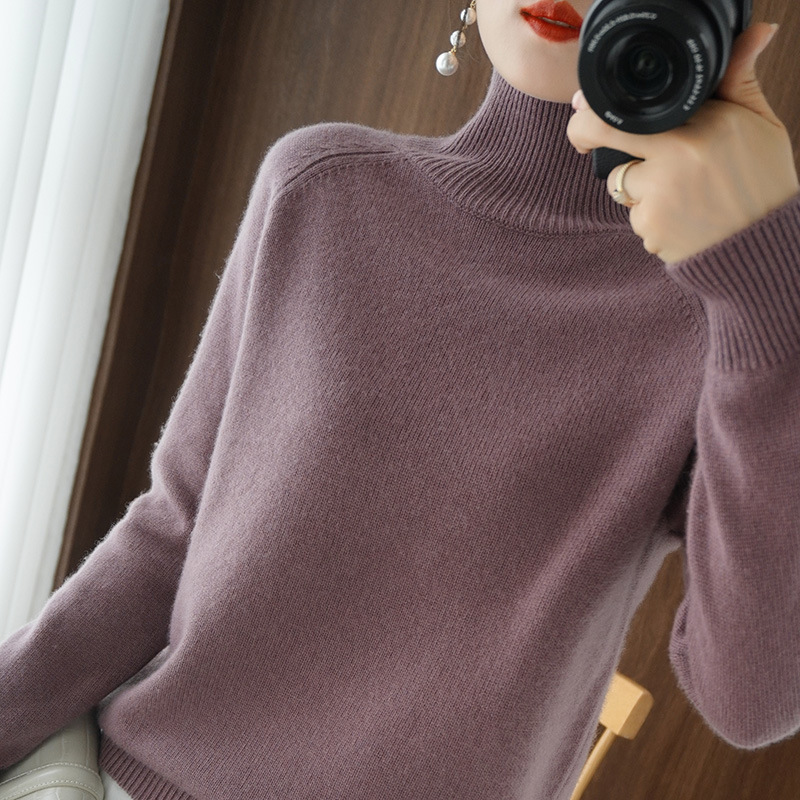Cross-border autumn and winter new style thick stand collar sweater women's Korean style solid color pullover loose knit long sleeve raglan base shirt