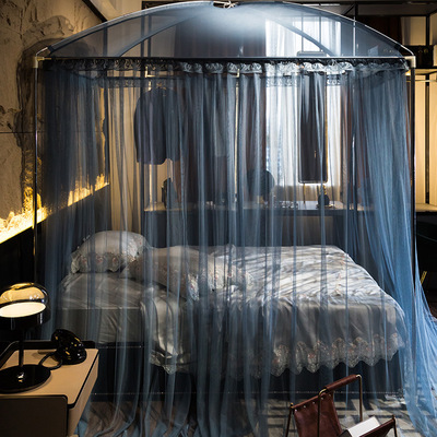 2021落地蚊帐 家用方便拆洗支架固定加密加厚公主宫廷三开门蚊帐|ms