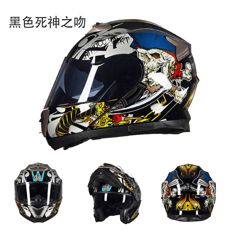 Motuoche GXT Electric Motorcycle Helmet Dual Lens Full Face (Motosiklet kaskı (dəbilqə)) - black-death-kiss-transparent-lens-m