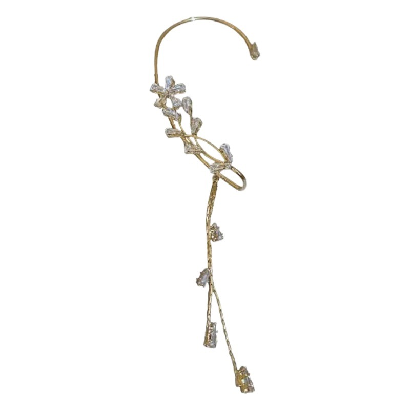 Tiktok Diseño Popular circón flor oreja percha borla oreja percha único nuevo nicho de moda pendientes de hadas al por mayor