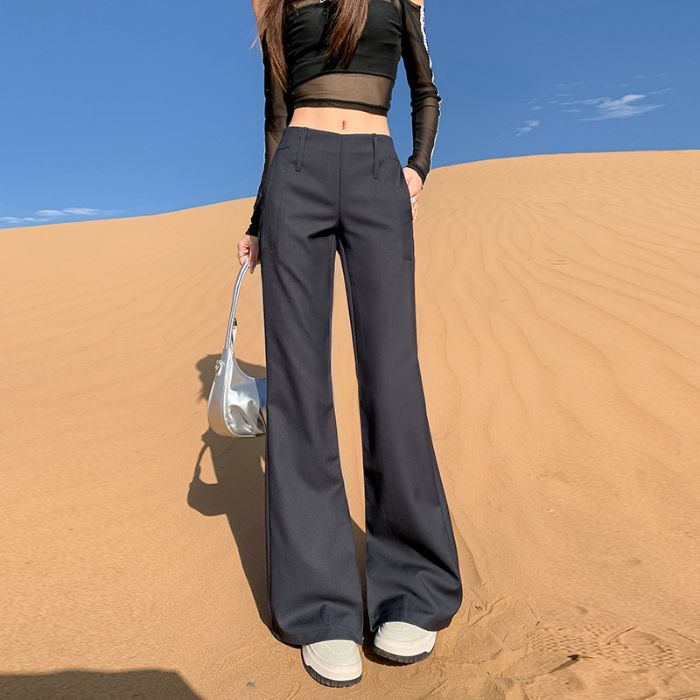 黑色微喇西装裤女秋季2025新款辣妹显瘦百搭不贴腿设计拖地喇叭裤|undefined
