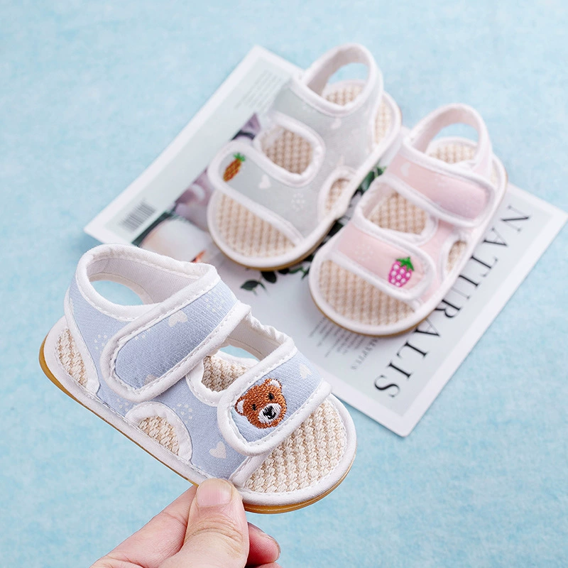 Детские сандалии, женские летние льняные с мягким дном От 0 до 1 года нескользящая обувь для маленьких мальчиков на каблуке, оптовая продажа с фабрики