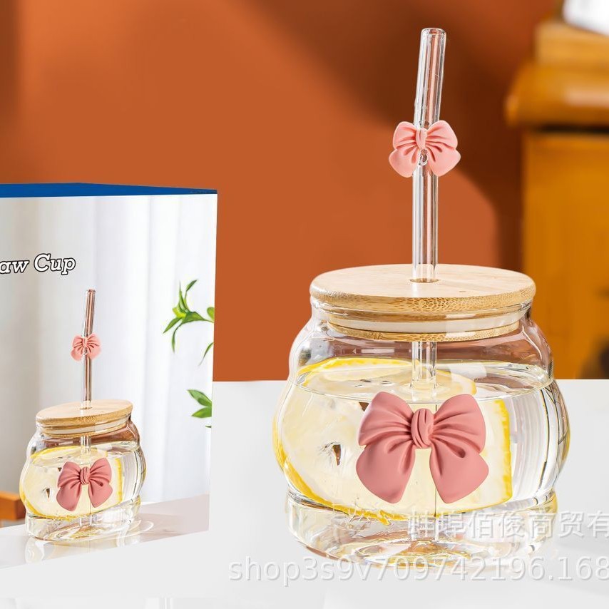Taza de café de alto valor facial de vidrio transparente con mango de vidrio de alto silicio, taza de paja de hielo de bebidas americanas gordo