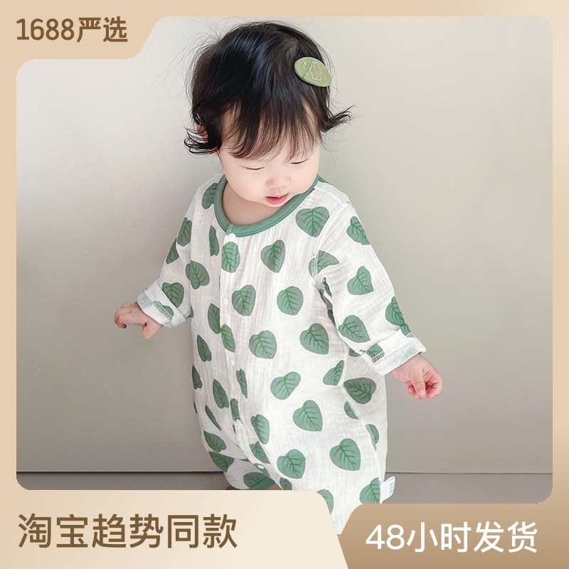 Baby sleepwear thin version unisex baby robe long sleeve summer children onesie pajamas air conditioning clothes summer bathrobe