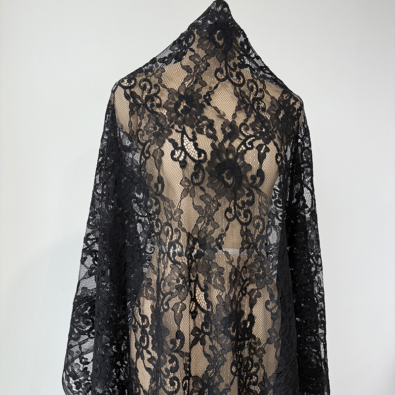 150 * 175cm pestañas de nylon sin elástico encaje de pestañas tela de encaje sexy vestido en stock