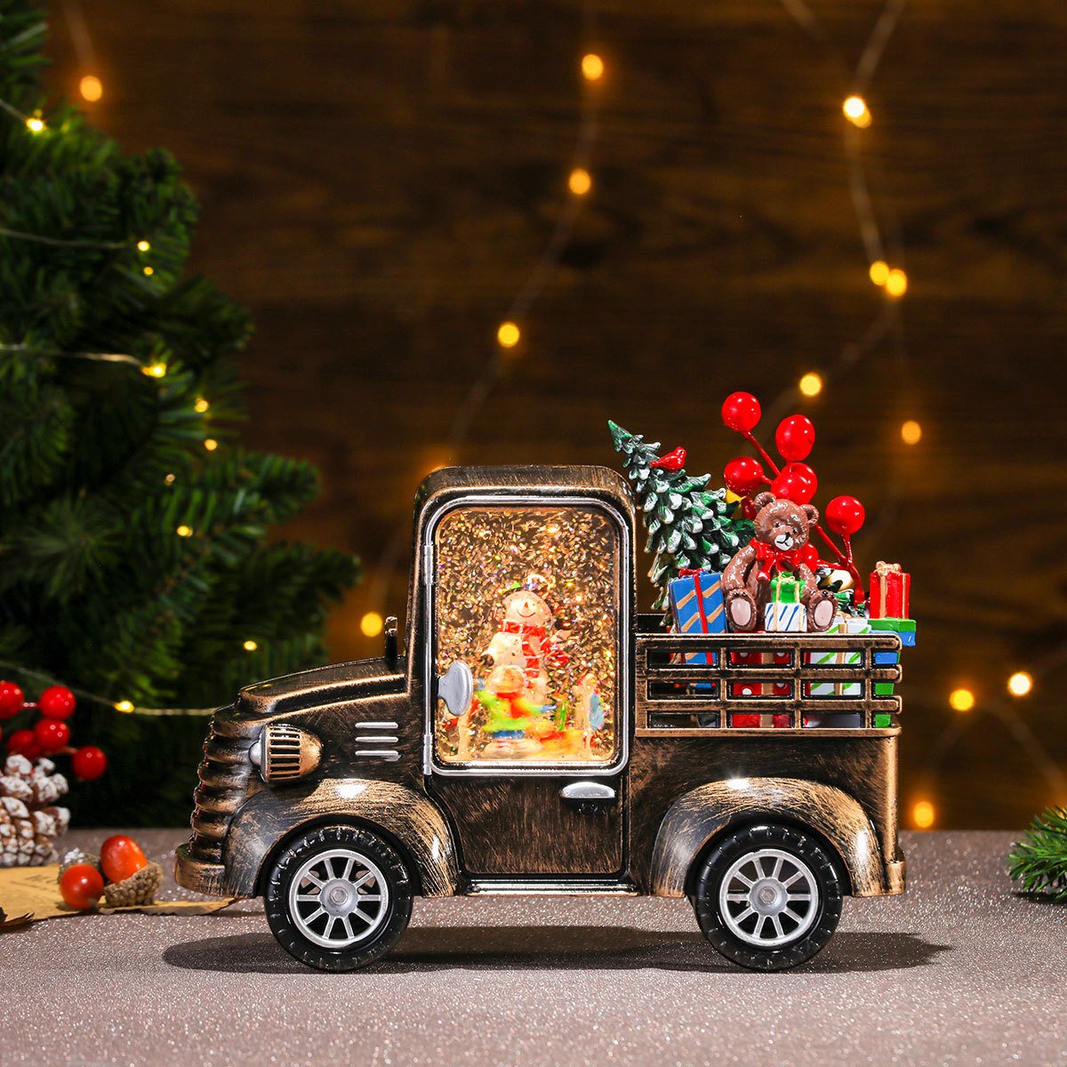 Nuevos adornos de automóviles luminosos rotativos de Navidad caja de música de Navidad decoraciones de regalos de Navidad luz de noche