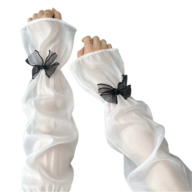 Летний солнцезащитный нарукавник женский однотонный бант принцессы милый кружевной длинный сетчатый большой тонкий рукав для льда