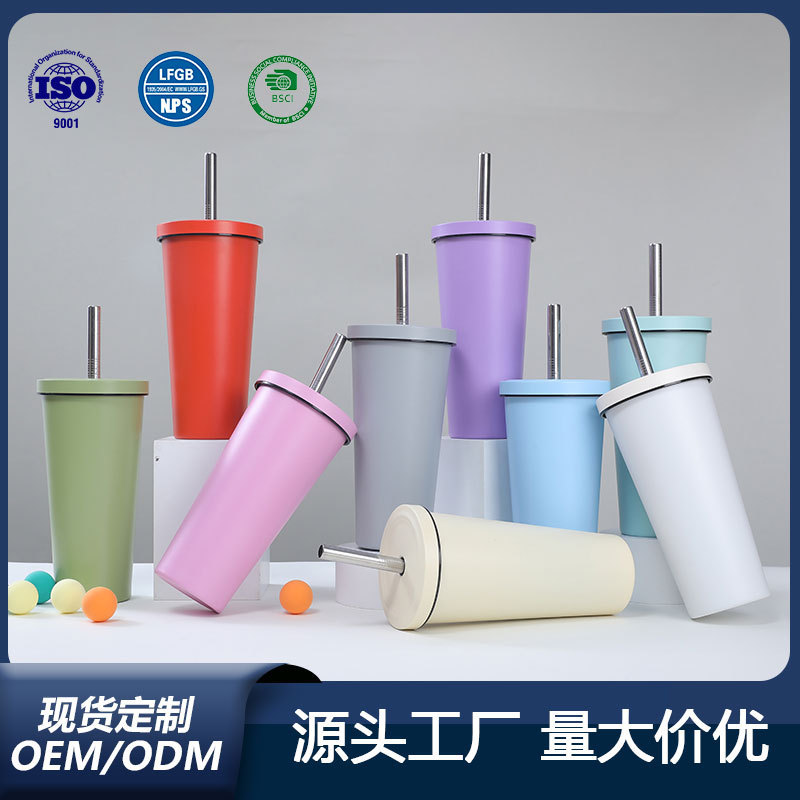 Cross-Border High-Looking Stainless Steel Straw Coffee Cup, Pearl Milk Tea Cup, Portable Cold and Insulated Cup