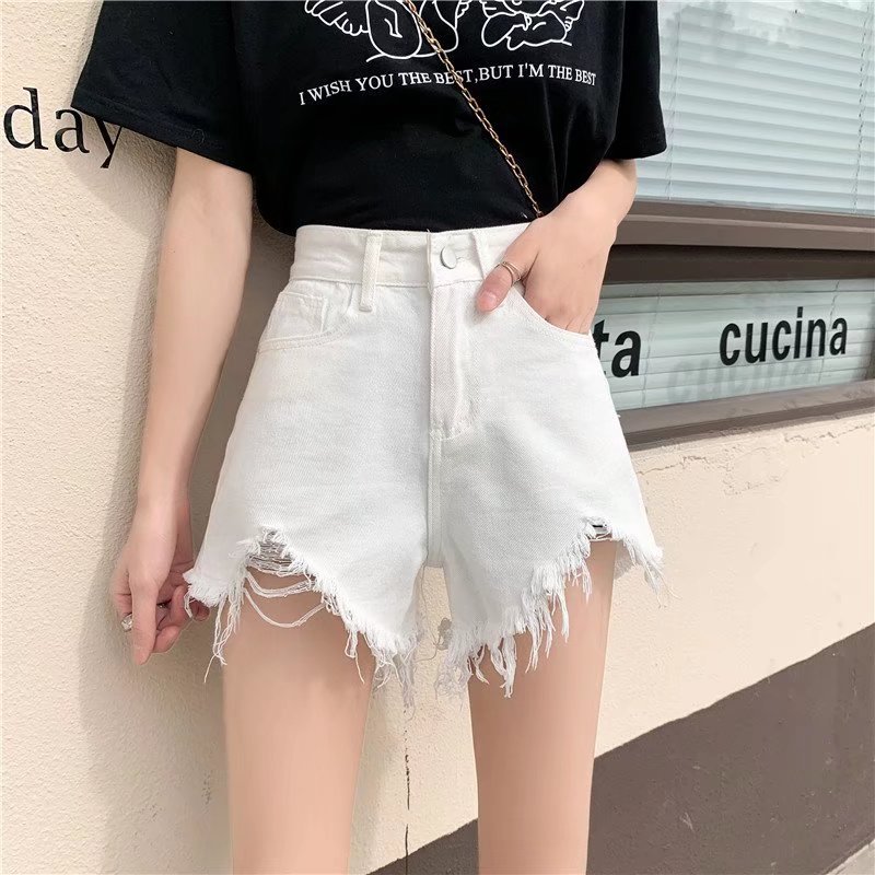 Korean Style Denim Shorts Women's Summer Slimming Internet Celebrity Student Korean Style High Waist New Ripped Wide Leg Hot Pants Wholesale