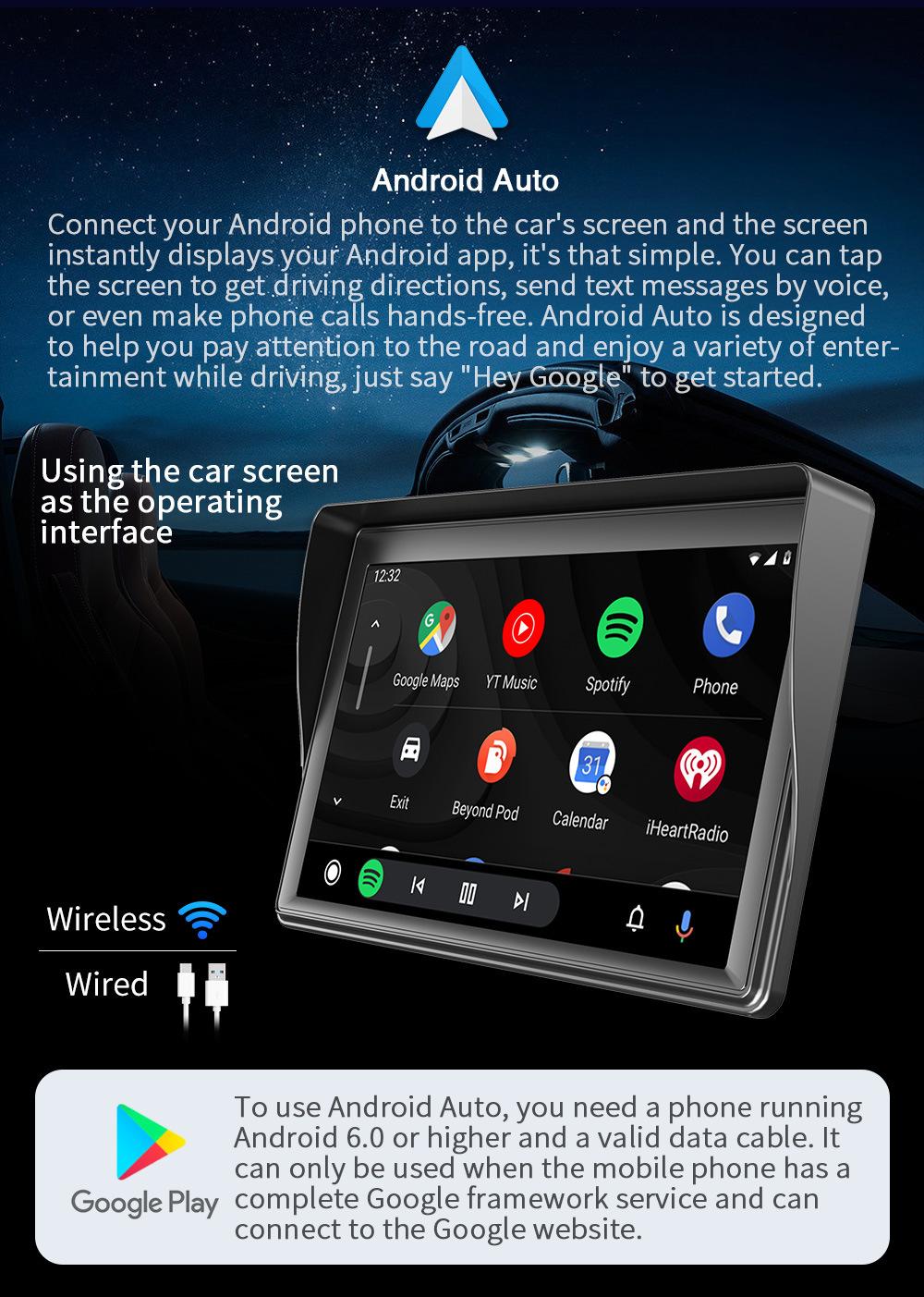 Cross-Border 7inch Wireless Carplay Portable Screen Car Display Bluetooth Multimedia Radio Car Navigation System