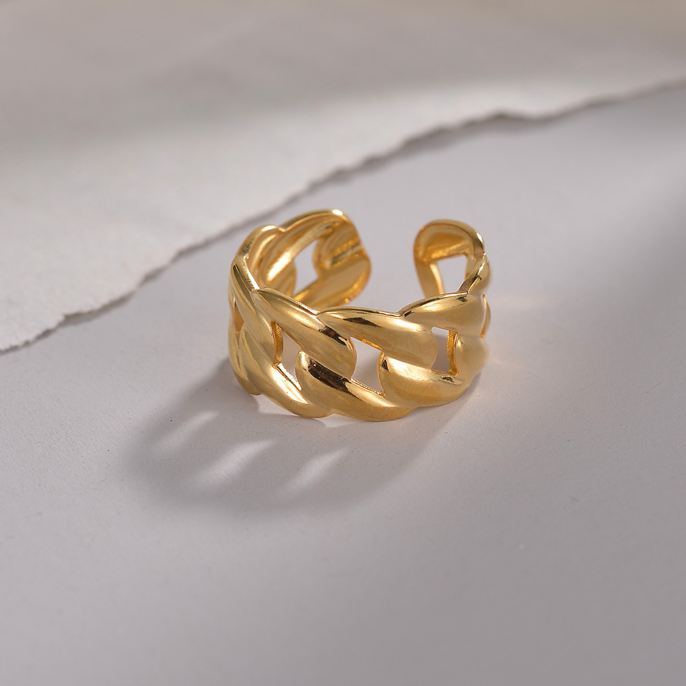 Geometric, Solid Color Pattern Couple Gender Plating, Hollow Out Design Wholesale Jewelry Simple Style Geometric Solid Color 201 Stainless Steel Gold Plated Plating Hollow Out Open Ring