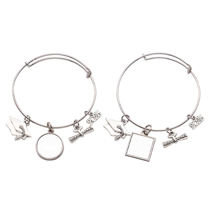 Transfronterizo Amazon 2025 temporada de graduación pulsera de metal redondo colgante en blanco transferencia de calor sombrero bachelor joyas pulsera