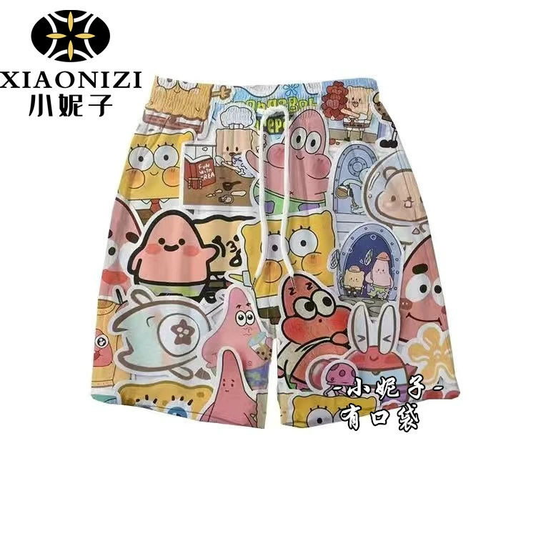 Симпатичные шорты Spongebob для мужчин и женщин, свободные пижамы, укороченные брюки пара пляжные брюки летом