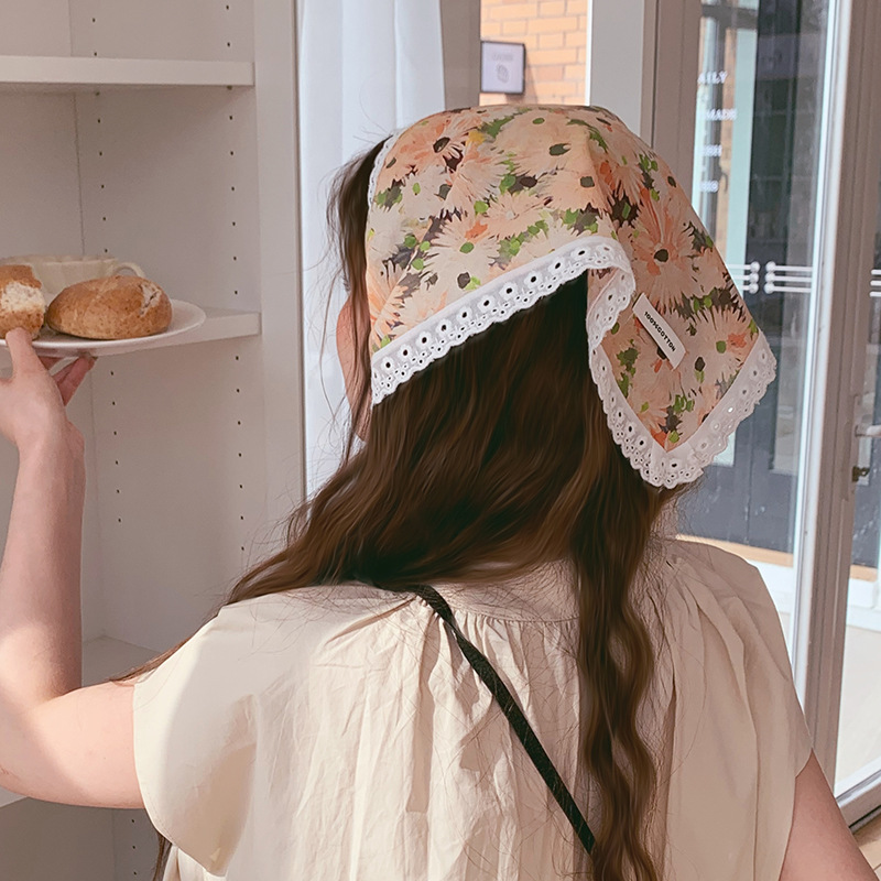 Pañuelo de seda de confinamiento de encaje de diadema francés de alta gama ins pañuelo de playa de fotografía de viaje de verano de alta gama