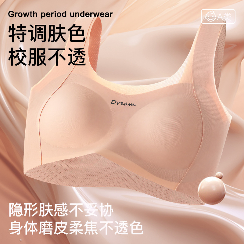 Summer New Style Seamless Bra for Adolescent Girls, Breathable, Comfortable and Skin-Friendly Girls' Underwear, Anti-Bump Vest