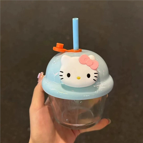 Blue mini cup + cat 1 three-dimensional sticker - pink