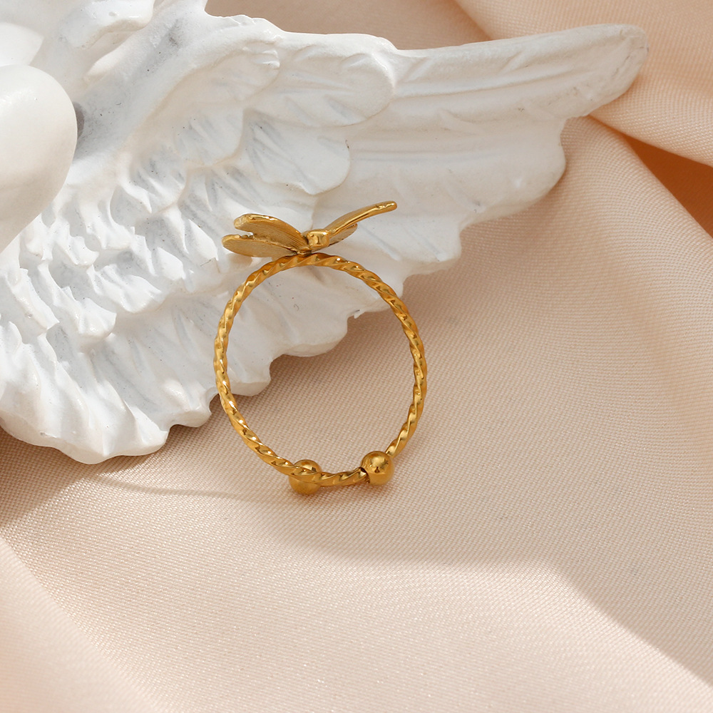 Fashion Stainless Steel 18K Gold Plating Adjustable Butterfly Ring