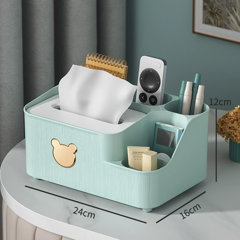 Universal Table Organizer Box, Multi-Compartment Tissue & Remote Holder, Light Luxury