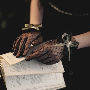 Black Gloves Masquerade Lace Hepburn Wine Party Korean Wedding Etiquette Portrait Vintage Sexy Short Gloves