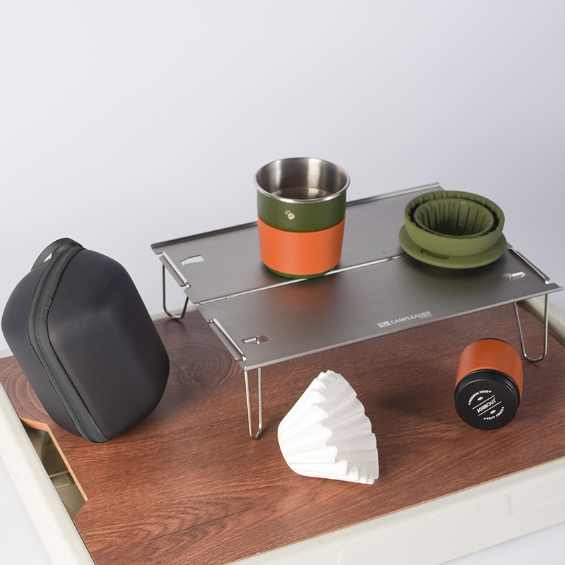 Juego de café hecho a mano, taza de pastel de combinación pequeña portátil, papel de filtro, introducción para principiantes, bolsa de viaje para acampar