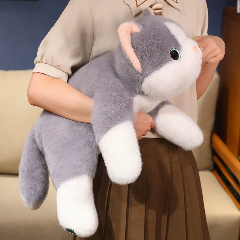Плюшевая кошка‑подушка в позе лёжа, мягкая игрушка, 30/45/60 см, жёлтая/белая/серая/чёрная